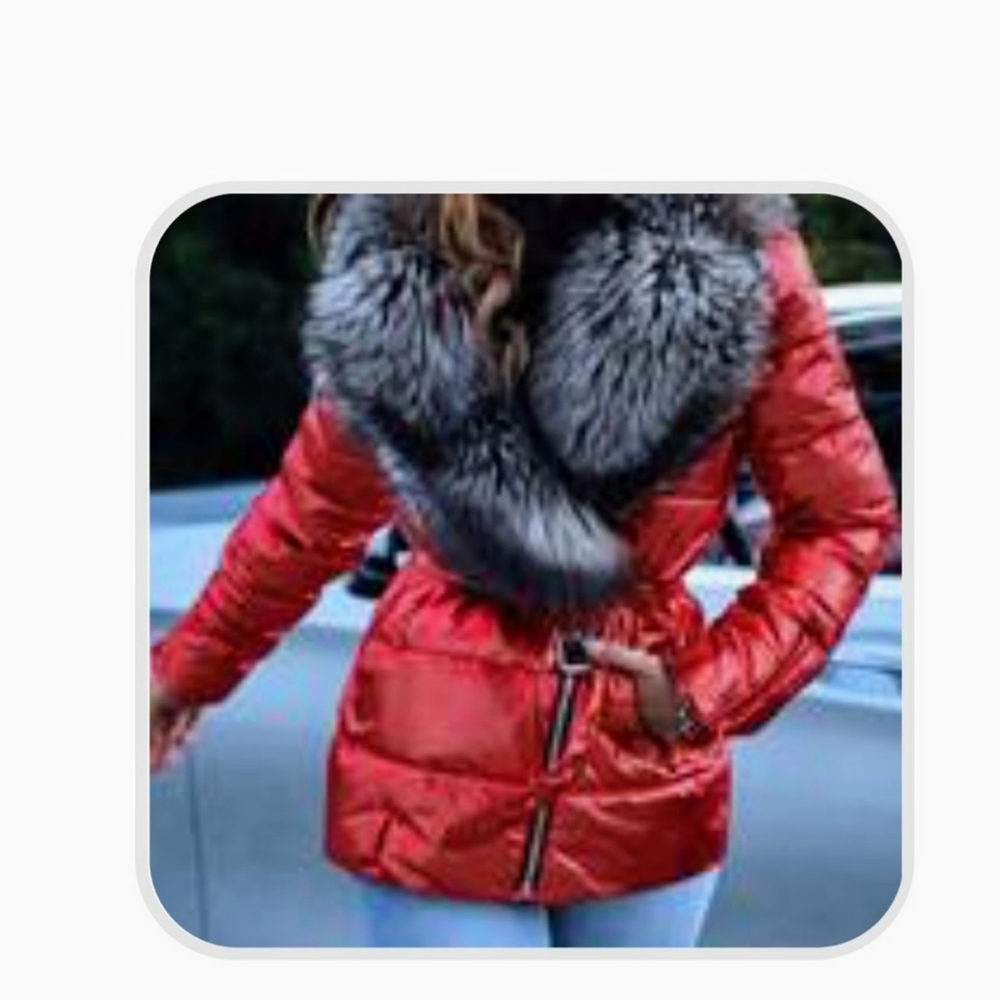 Red Puff coat with faux fur